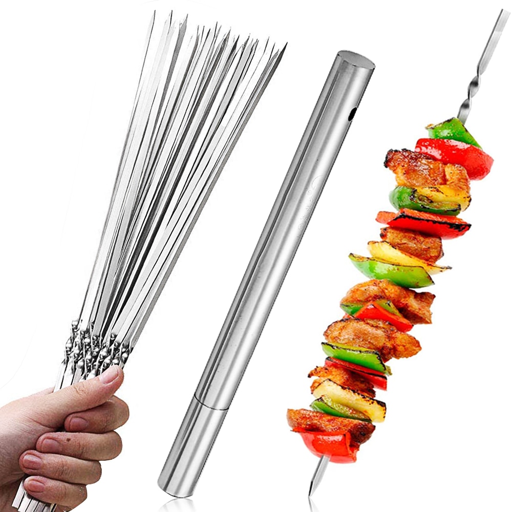 20 brochettes réutilisables en acier inoxydable - Barbecue Grill